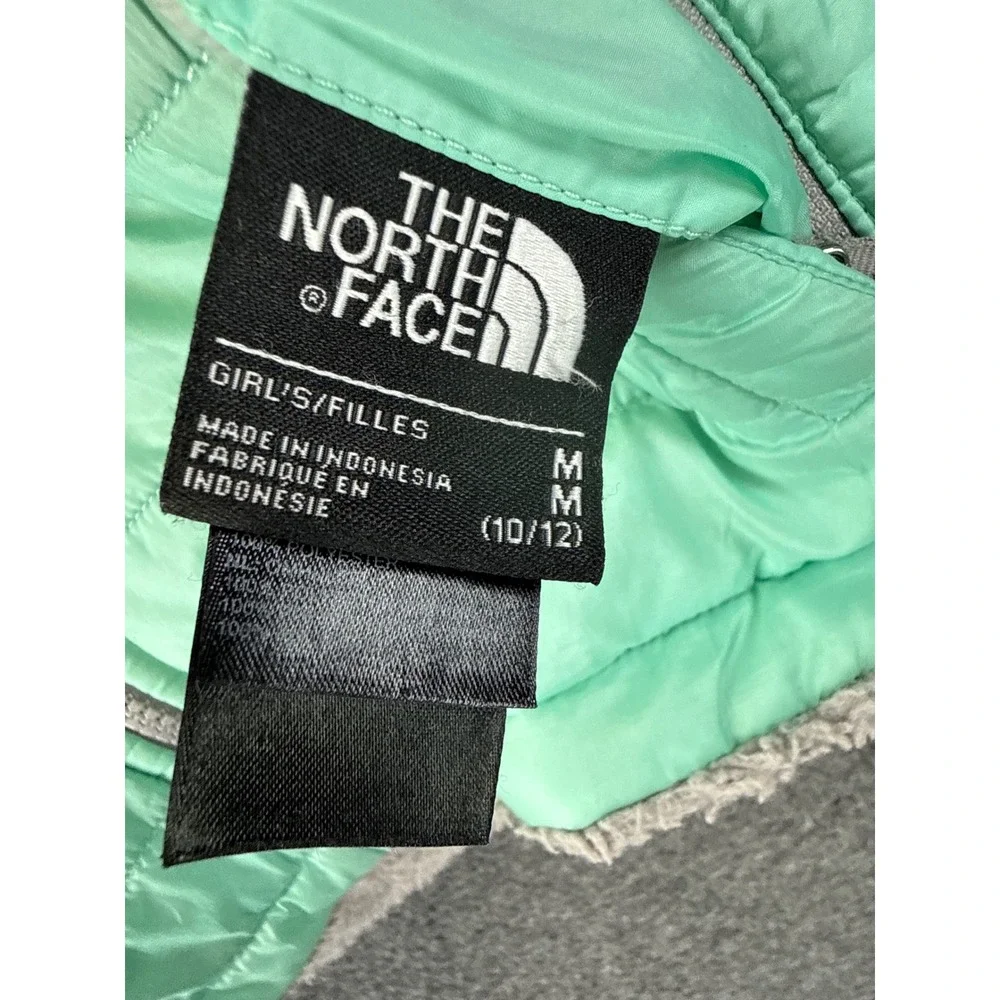 The North Face Mossbud Swirl Jacket Girls M 10/12 Mint Green Reversible Fur Coat